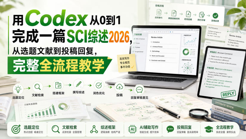 用Codex从0到1完成一篇SCI综述2026，从选题文献到投稿回复，完整全流程教学-极客网创