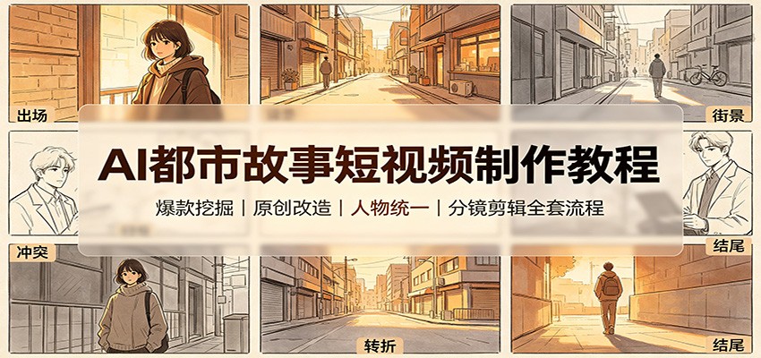 AI都市故事短视频制作教程：爆款挖掘原创改造，人物统一分镜剪辑全套流程-极客网创