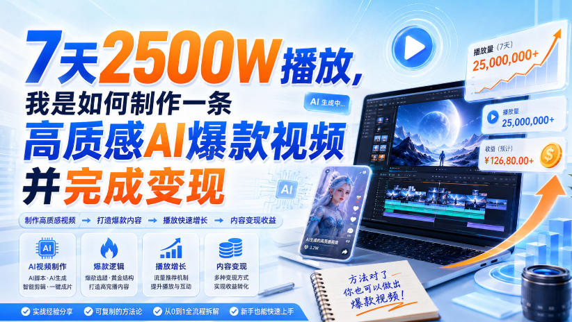 7天2500W播放，我是如何制作一条高质感AI爆款视频并完成变现-极客网创