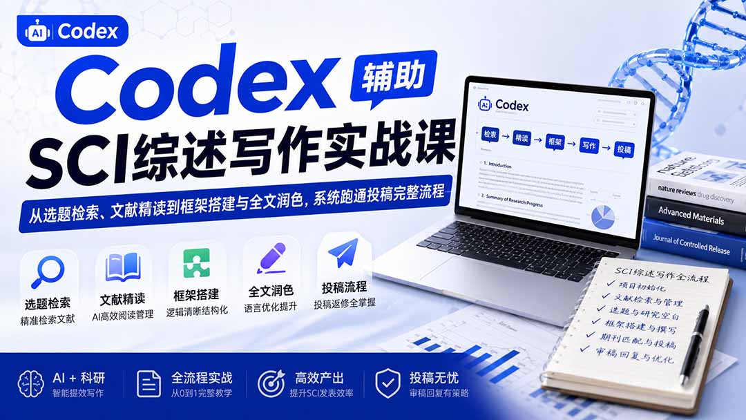Codex辅助SCI综述写作实战课——从选题检索、文献精读到框架搭建与全文润色，系统跑通投稿完整流程-极客网创