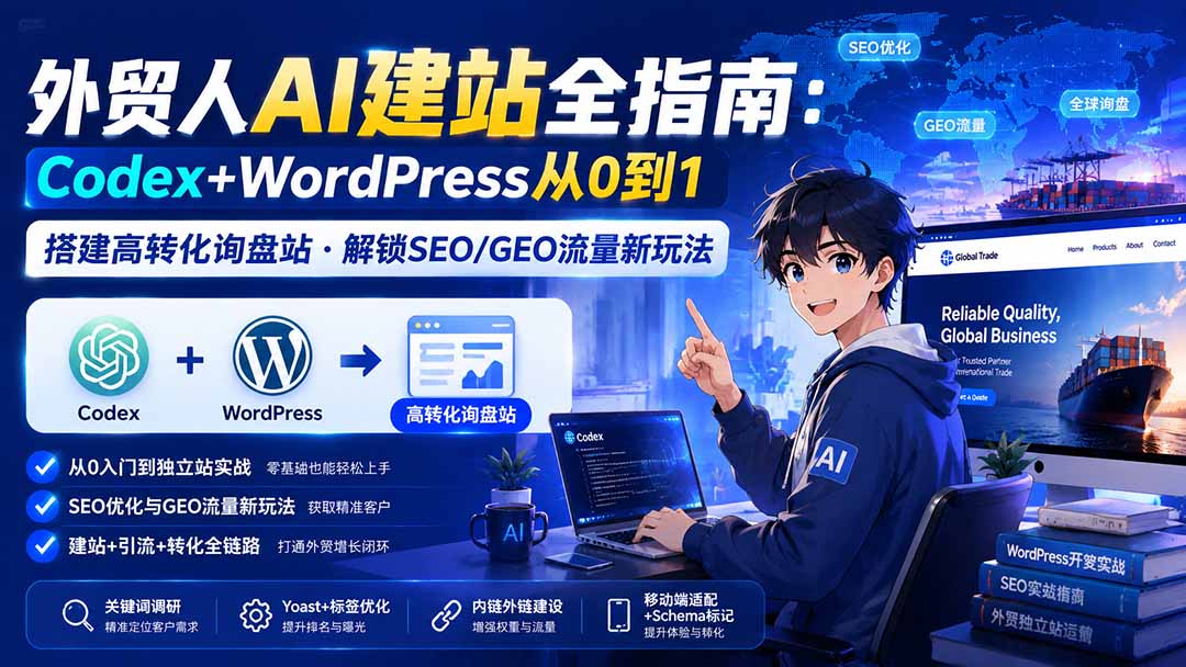外贸人AI建站全指南：Codex+WordPress从0到1·搭建高转化询盘站·解锁SEO/GEO流量新玩法-更新8月-极客网创