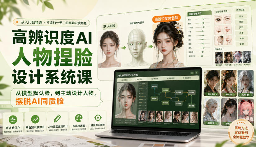 高辨识度AI人物捏脸设计系统课,从模型默认脸,到主动设计人物,摆脱AI同质脸-极客网创