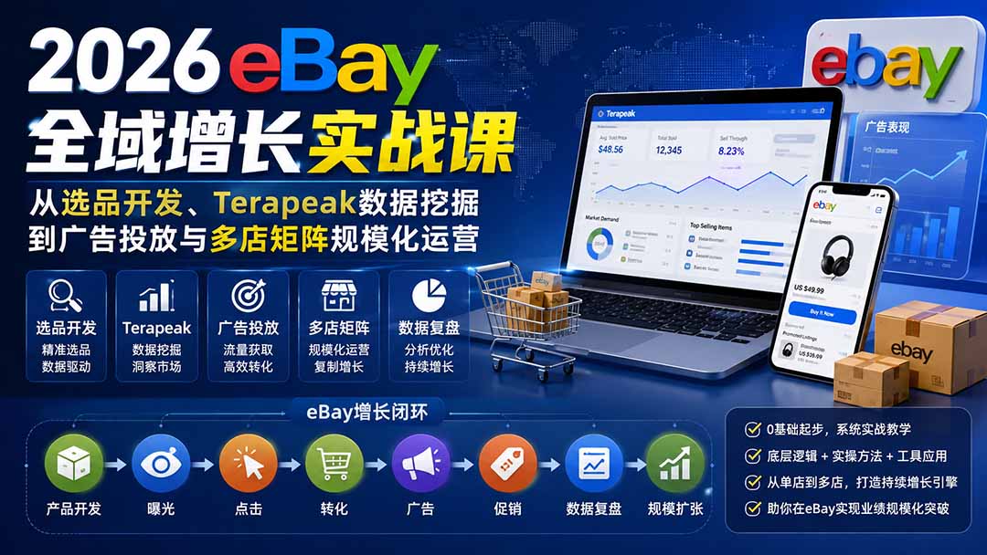 2026-Vincent eBay全域增长实战课-无水印:从选品开发、Terapeak数据挖掘到广告投放与多店矩阵规模化运营-极客网创