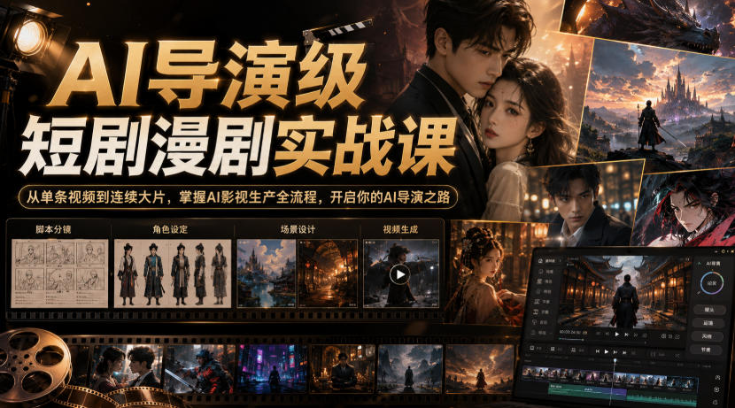 AI导演级短剧漫剧实战课,从单条视频到连续大片,掌握AI影视生产全流程,开启你的AI导演之路!-极客网创