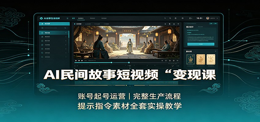AI民间故事短视频变现课：账号起号运营，完整生产流程，提示指令素材全套实操教学-极客网创