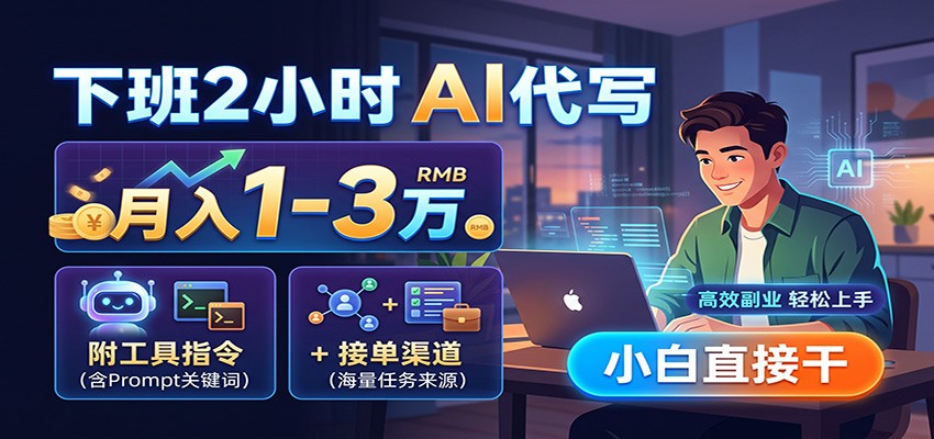 下班2小时AI代写，月入1-3万，附工具指令+接单渠道，小白直接干-极客网创