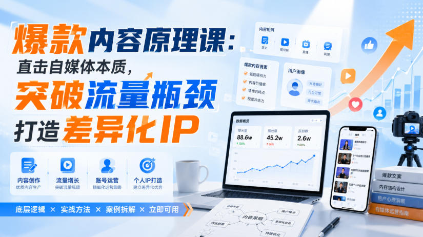 爆款内容原理课：直击自媒体本质，突破流量瓶颈打造差异化IP-极客网创