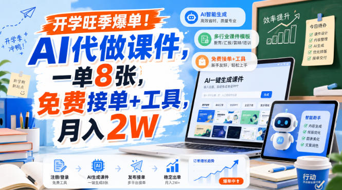 开学旺季爆单！AI代做课件，一单8张，免费接单+工具，月入2W【揭秘】-极客网创