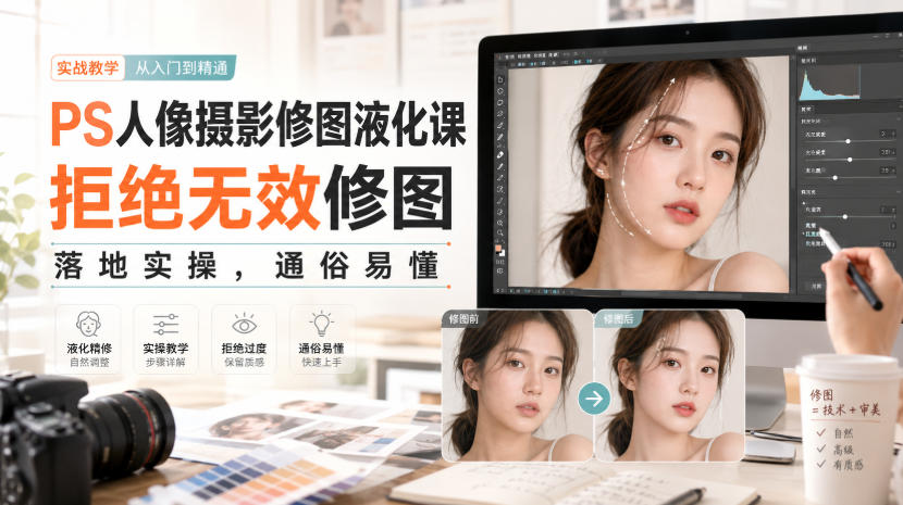 PS人像摄影修图液化课，拒绝无效修图，落地实操，通俗易懂-极客网创