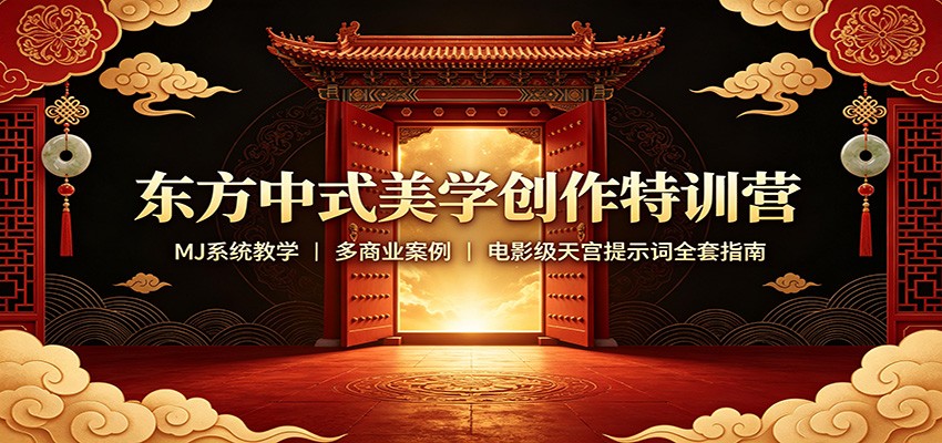 东方中式美学创作特训营：MJ系统教学，多商业案例，电影级天宫提示词全套指南-极客网创