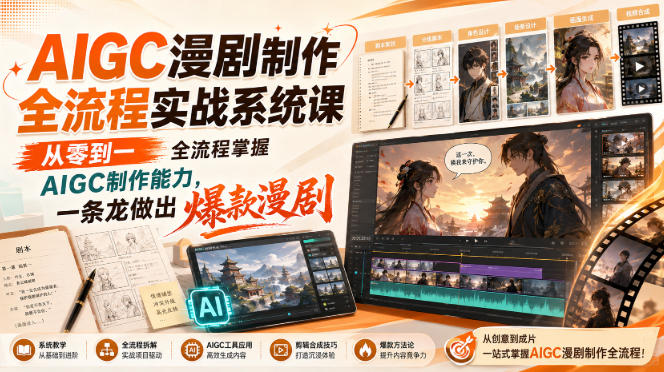 AIGC漫剧制作全流程实战系统课，从零到一全流程掌握AIGC制作能力，一条龙做出爆款漫剧-极客网创