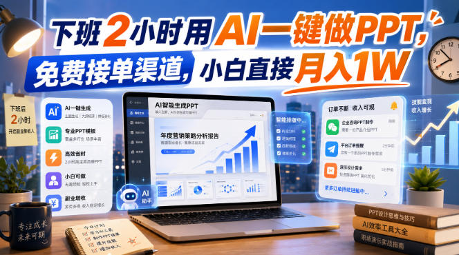 下班2小时用AI一键做PPT,免费接单渠道,小白直接月入1W【揭秘】-极客网创