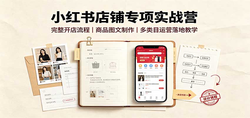 小红书店铺专项实战营：完整开店流程，商品图文制作，多类目运营落地教学-极客网创