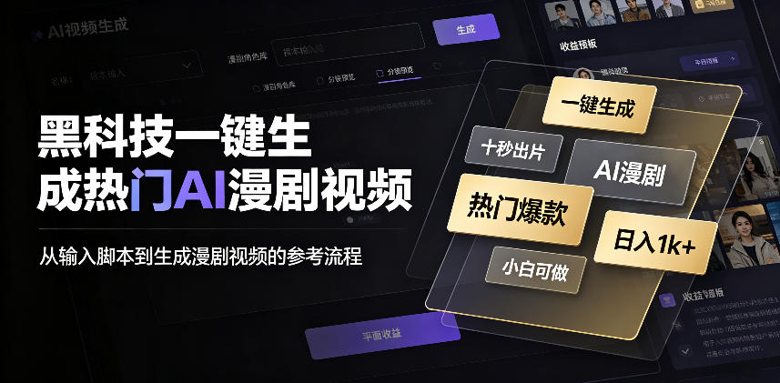 黑科技一键生成热门AI漫剧视频，十秒钟即可搞定，小白也能日入1k+【揭秘】-极客网创