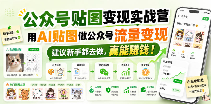 公众号贴图变现实战营,用AI贴图做公众号流量变现,建议新手都去做,真能賺钱!-极客网创