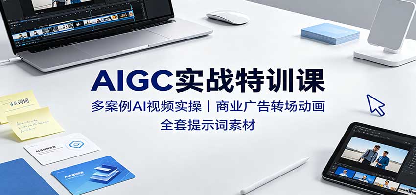 AIGC实战特训课：多案例AI视频实操，商业广告转场动画，全套提示词素材-极客网创