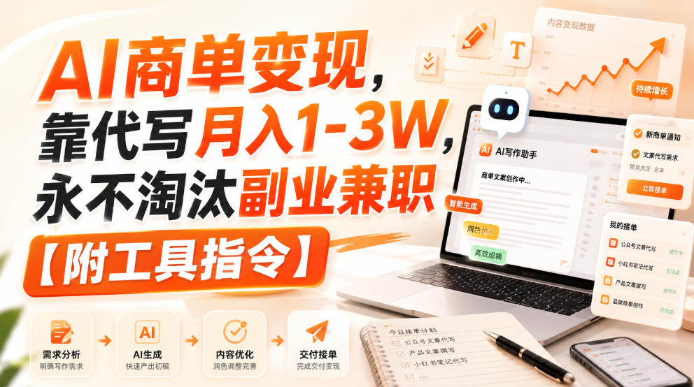 AI商单变现，靠代写月入1-3W，永不淘汰副业兼职【附工具指令】【揭秘】-极客网创