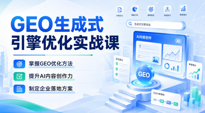 GEO生成式引擎优化实战课，掌握GEO优化方法，提升AI内容创作力，制定企业落地方案-极客网创