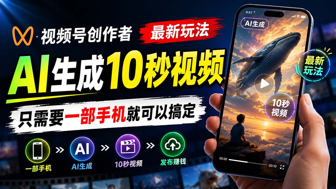 视频号创作者最新玩法，AI生成10秒视频，只需要一部手机就可以搞定-极客网创
