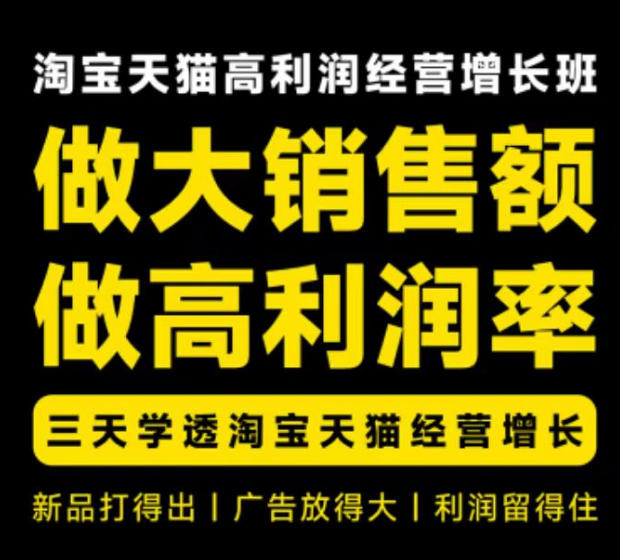 天猫淘宝高利润经营增长班杭州线下课31期8月22-24日，做大销售额做高利润率，三天学透淘宝天猫经营增长-极客网创