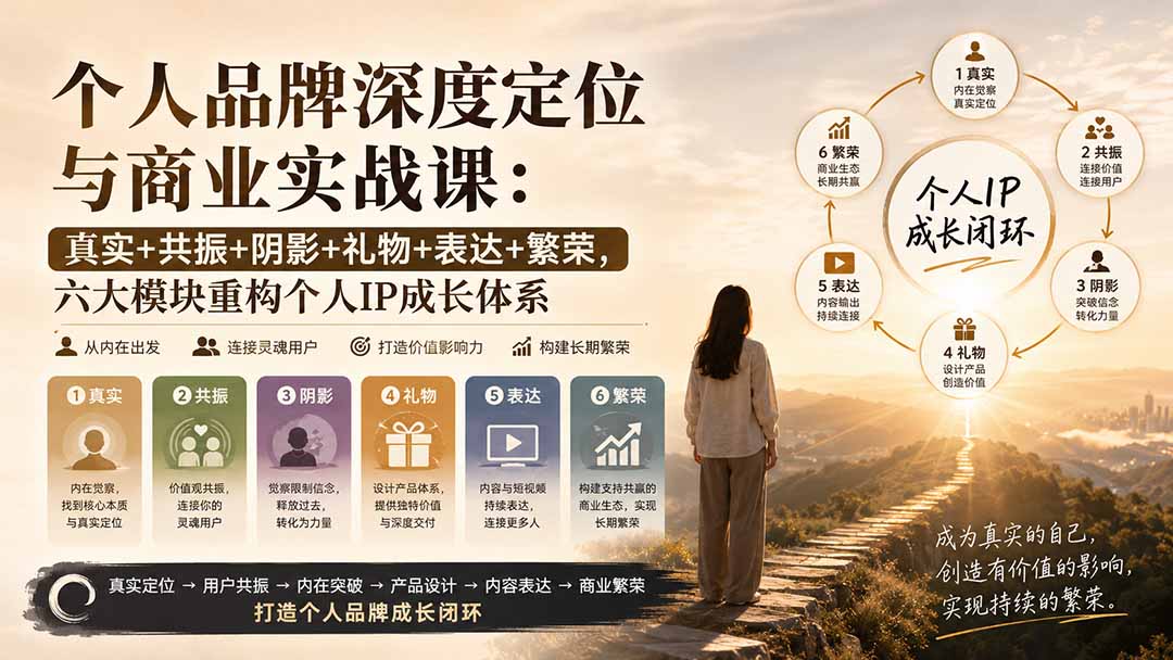 个人品牌深度定位与商业实战课：真实+共振+阴影+礼物+表达+繁荣，六大模块重构个人IP成长体系-极客网创