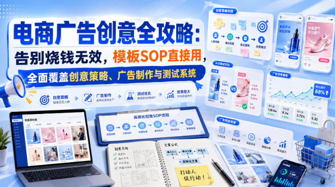 电商广告创意全攻略：告别烧钱无效，模板SOP直接用，全面覆盖创意策略、广告制作与测试系统【原创双语字幕】-极客网创