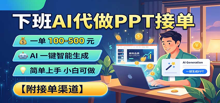 下班AI代做PPT接单，一单100-500，AI一键生成，小白也能做，附接单渠道-极客网创