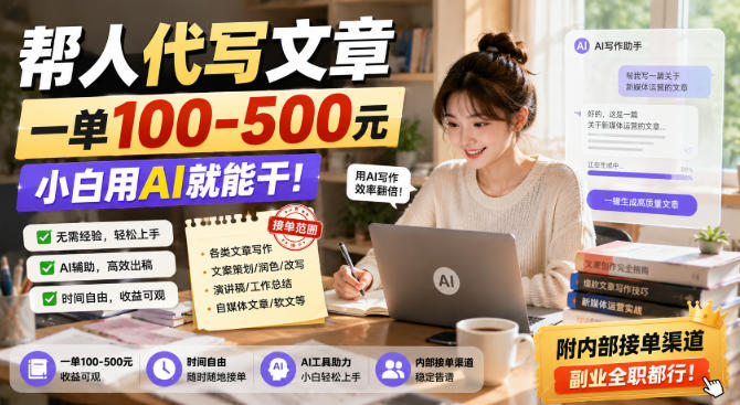 帮人代写文章，一单100-500，小白用AI就能干，附内部接单渠道，副业全职都行【揭秘】-极客网创