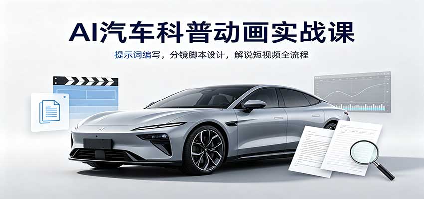 AI汽车科普动画实战课：提示词编写，分镜脚本设计，解说短视频全流程-极客网创