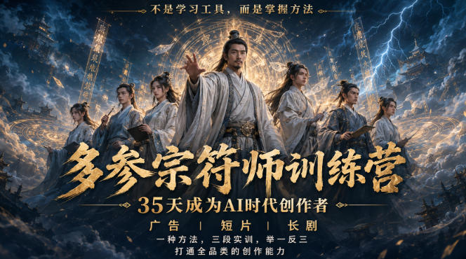 多参宗符师训练营，35天成为AI时代创作者，广告|短片|长剧，一种方法，三段实训，举一反三，打通全品类的创作能力-极客网创