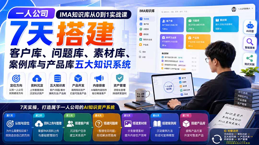 一人公司IMA知识库从0到1实战课：7天搭建客户库、问题库、素材库、案例库与产品库五大知识系统-极客网创