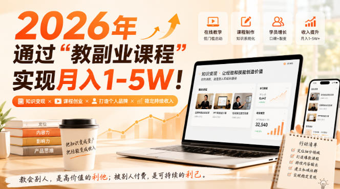 2026年通过“教副业课程”实现月入1-5W！毫无保留的全部教给你，长期稳定【揭秘】-极客网创