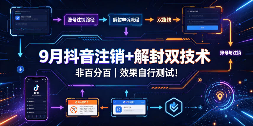 9月抖音注销+解封双技术，非百分百，效果自行测试！-极客网创