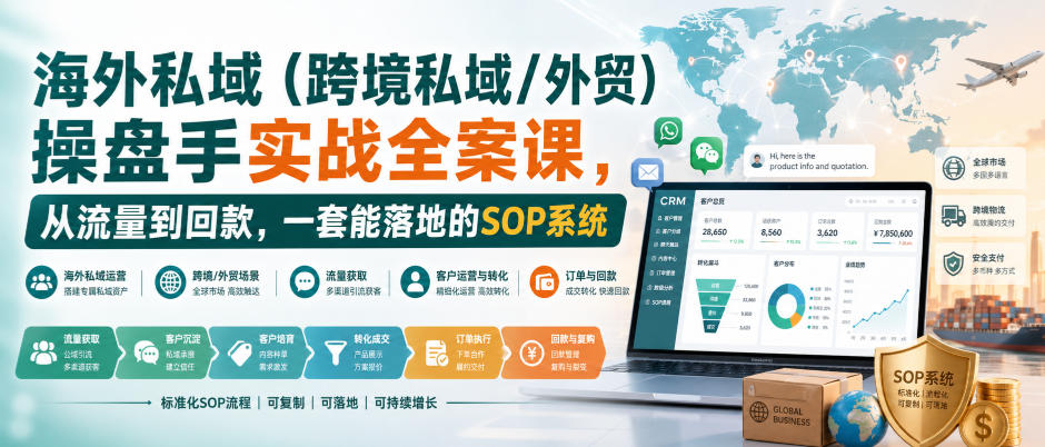 海外私域(跨境私域/外贸)操盘手实战全案课，从流量到回款，一套能落地的SOP系统-极客网创