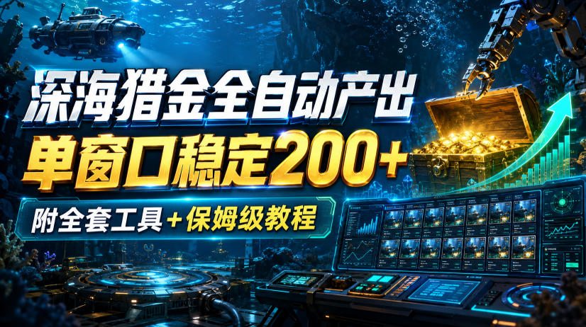 深海猎金全自动产出，单窗口稳定200+，附全套工具+保姆级教程【揭秘】-极客网创