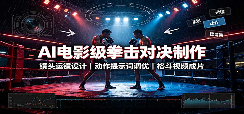 AI电影级拳击对决制作：镜头运镜设计，动作提示词调优，格斗视频成片-极客网创