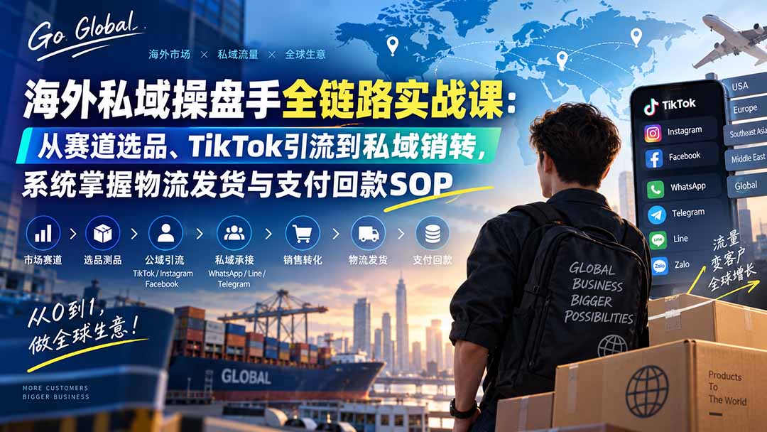 海外私域操盘手全链路实战课：从赛道选品、TikTok引流到私域销转，系统掌握物流发货与支付回款SOP-极客网创