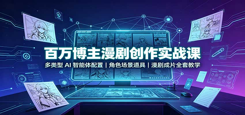 百万博主漫剧创作实战课：多类型AI智能体配置，角色场景道具，漫剧成片全套教学-极客网创