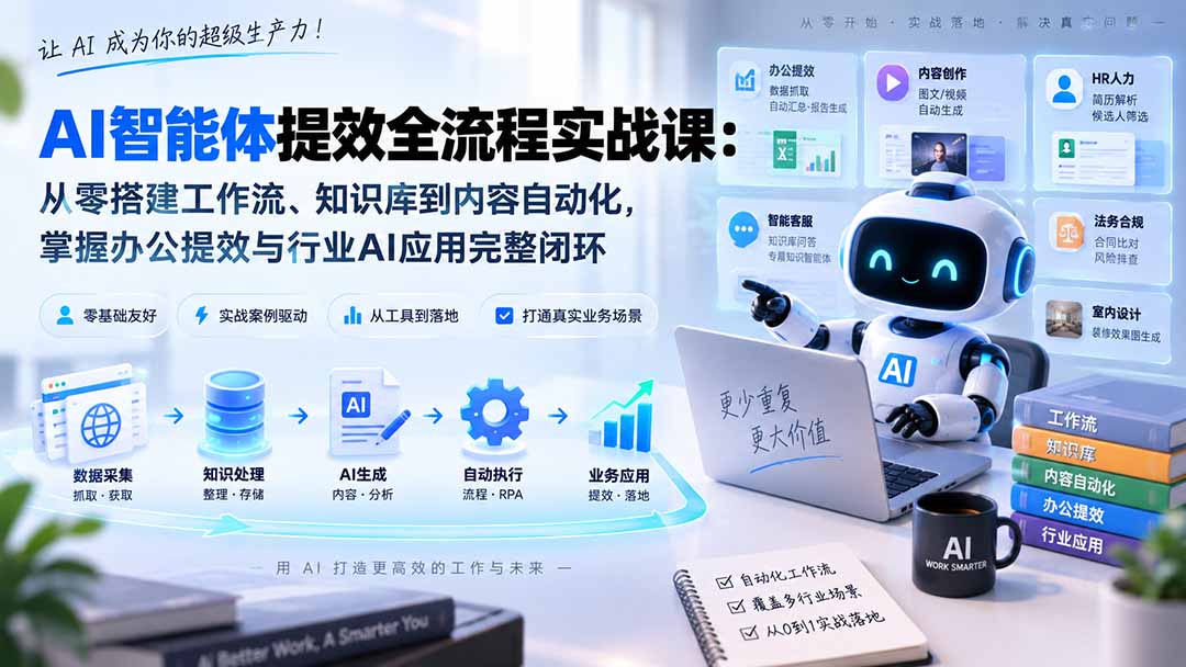 AI智能体提效全流程实战课：从零搭建工作流、知识库到内容自动化，掌握办公提效与行业AI应用完整闭环-极客网创