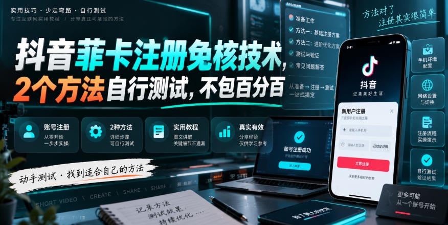 抖音菲卡注册免核技术,2个方法自行测试,不包百分百-极客网创