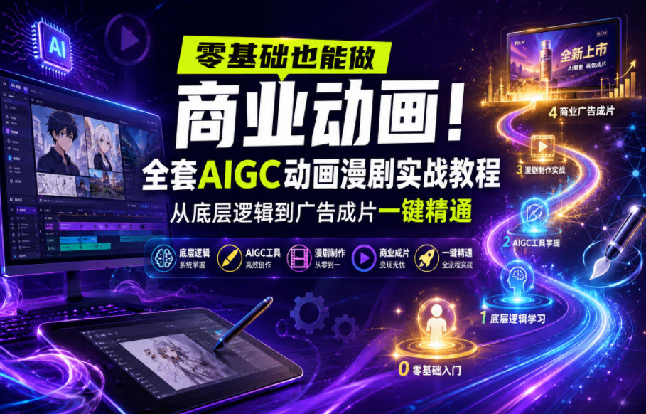 零基础也能做商业动画！全套AIGC动画漫剧实战教程，从底层逻辑到广告成片一键精通(更新0905)-极客网创