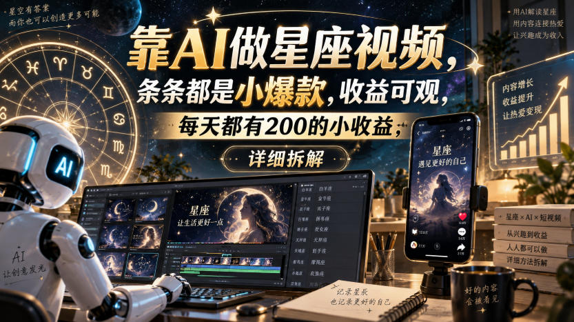 靠AI做星座视频,条条都是小爆款,收益可观,每天都有200的小收益,详细拆解-极客网创