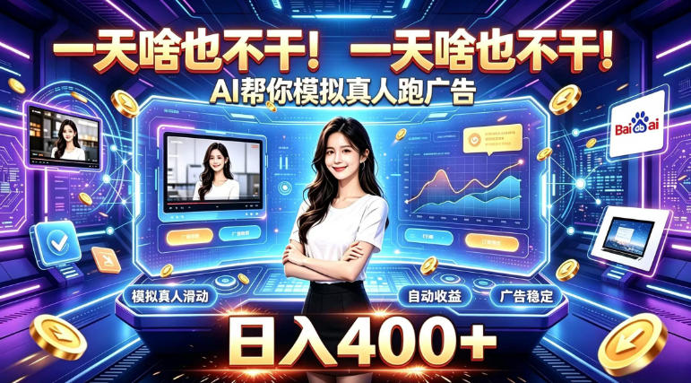 一天啥也不干！AI帮你模拟真人跑广告，稳定日入400+，实现真正被动变现【揭秘】-极客网创