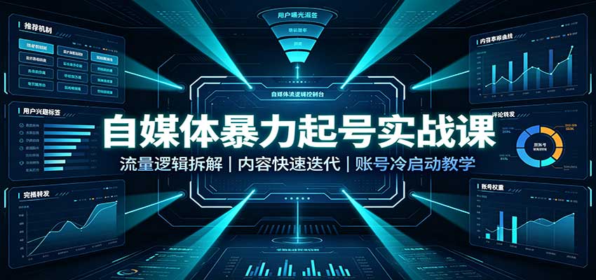 自媒体暴力起号实战课:流量逻辑拆解,内容快速迭代,账号冷启动教学-极客网创