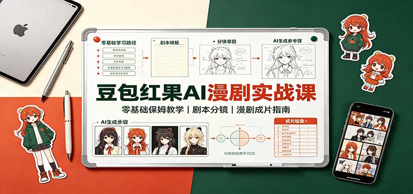 豆包红果AI漫剧实战课:零基础保姆教学,剧本分镜,漫剧成片指南-极客网创
