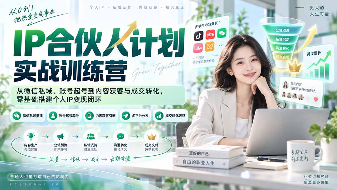 IP合伙人计划实战训练营-更新:从微信私域、账号起号到内容获客与成交转化,零基础搭建个人IP变现闭环-极客网创