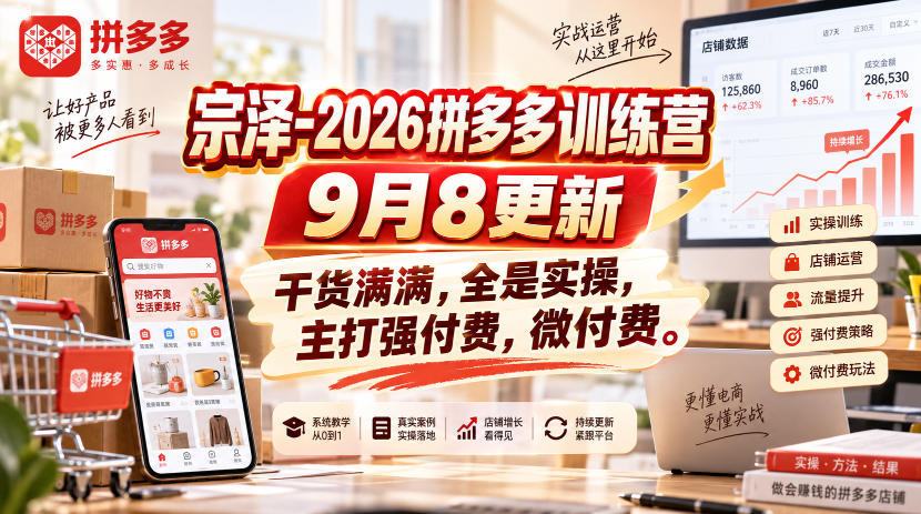 宗泽-2026拼多多训练营9月8更新，干货满满，全是实操，主打强付费，微付费-极客网创