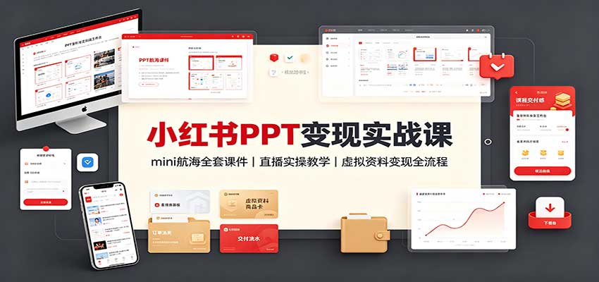 小红书PPT变现实战课：mini航海全套课件+直播实操教学，虚拟资料变现全流程-极客网创