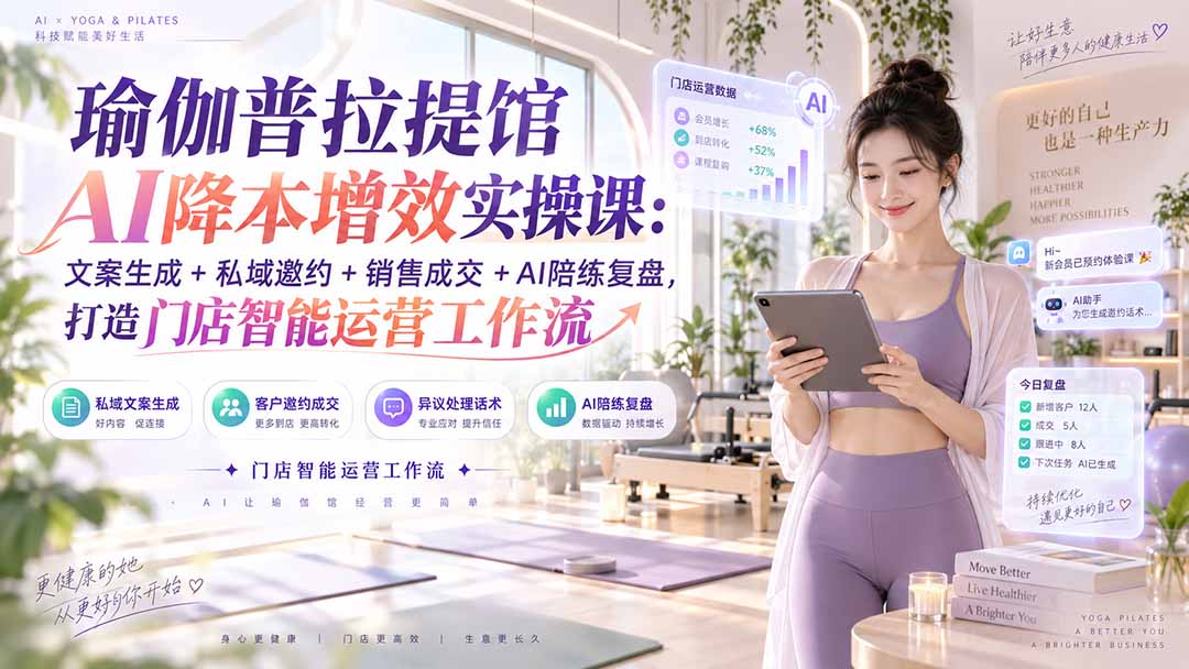 瑜伽普拉提馆AI降本增效实操课:文案生成+私域邀约+销售成交+AI陪练复盘,打造门店智能运营工作流-极客网创