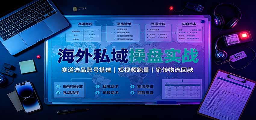 海外私域操盘实战：赛道选品账号搭建，短视频跑量，销转物流回款-极客网创